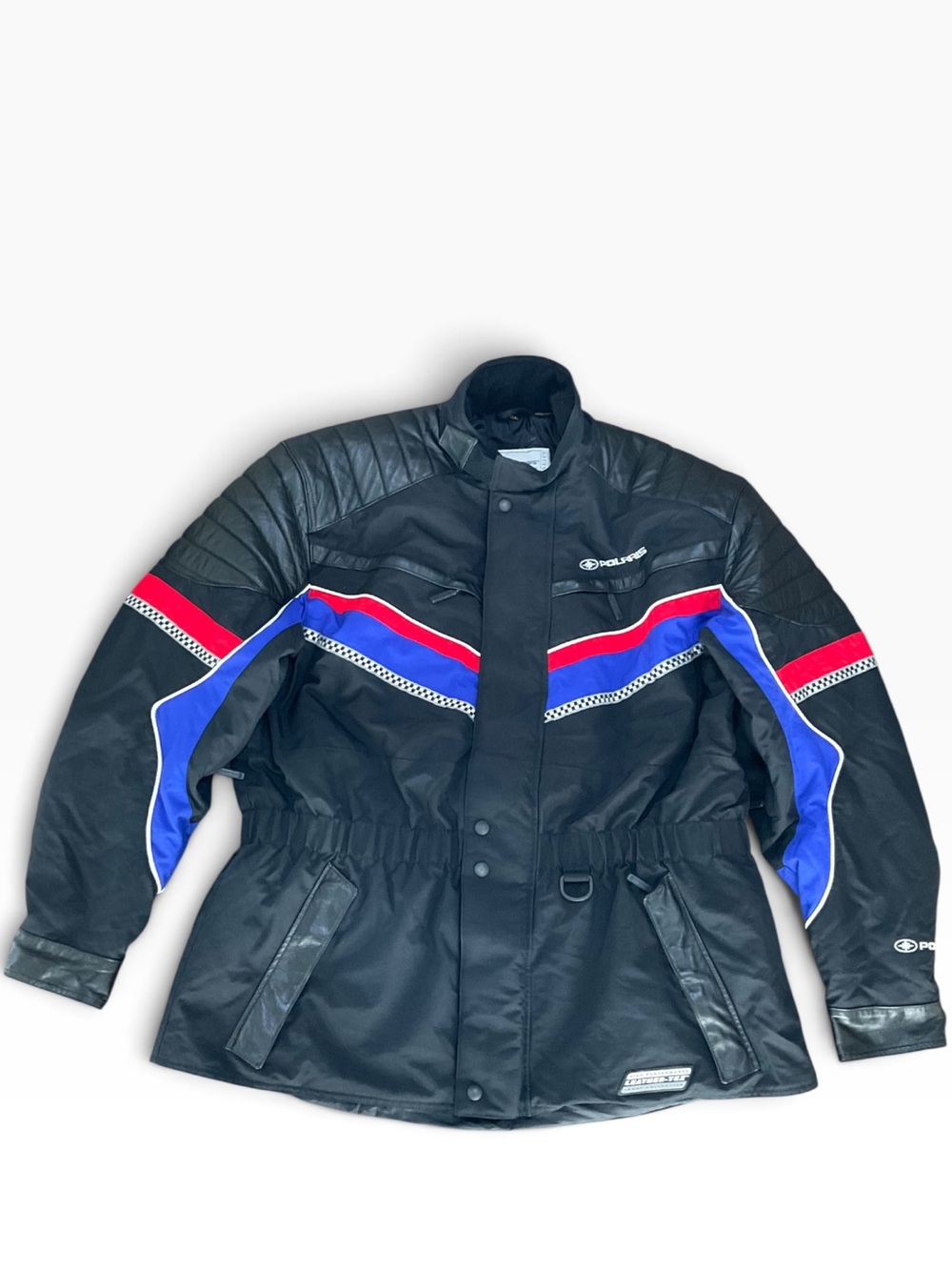 Polaris Full Zip Black Leather Nylon Canvas Winter Sport Jacket Men's XL EUC